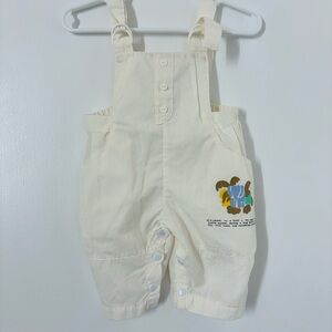 Vintage White Cotton Overalls w/ Elephant Graphic Baby Size Newborn